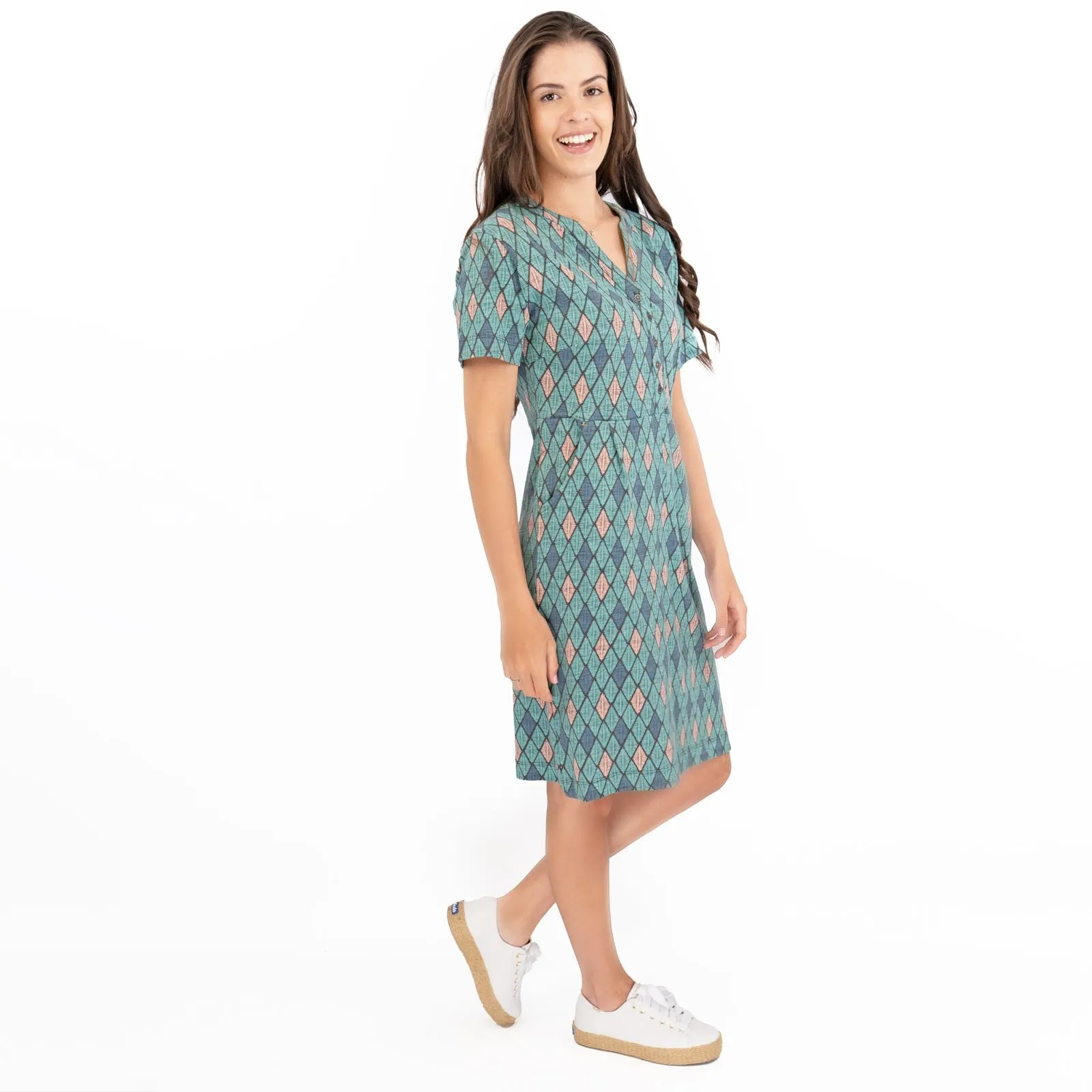 White Stuff Tammy Geo Print Short Sleeve Summer Cotton Jersey Dress