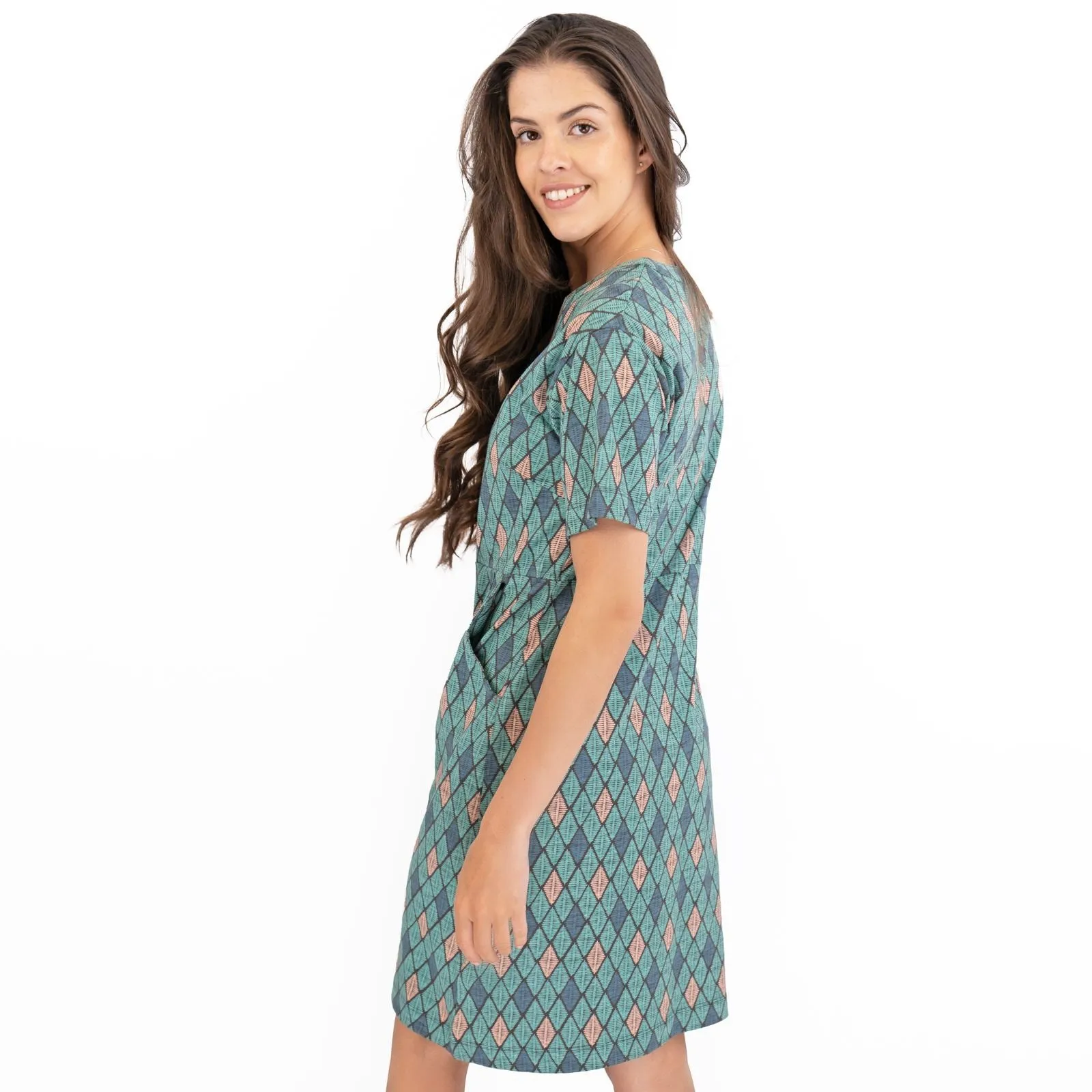White Stuff Tammy Geo Print Short Sleeve Summer Cotton Jersey Dress
