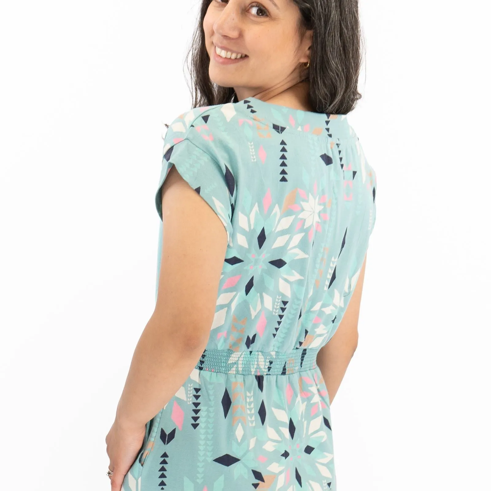 White Stuff Teal Blue Penny Cotton Jersey Dress