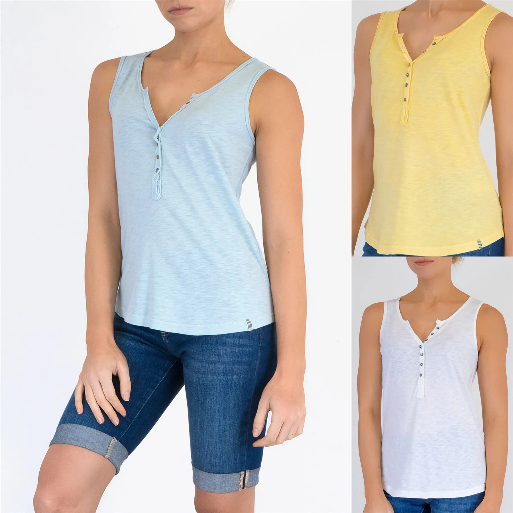 White Stuff Vest Sleeveless Button Up Cotton Jersey Cami Top