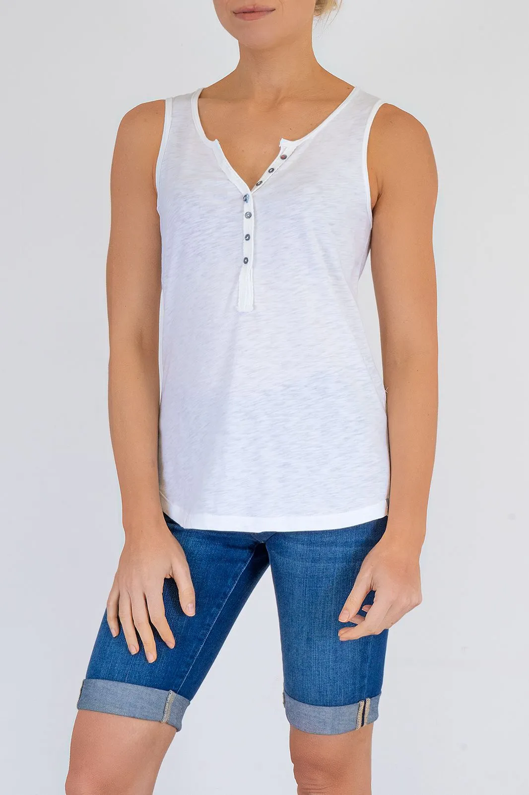 White Stuff Vest Sleeveless Button Up Cotton Jersey Cami Top