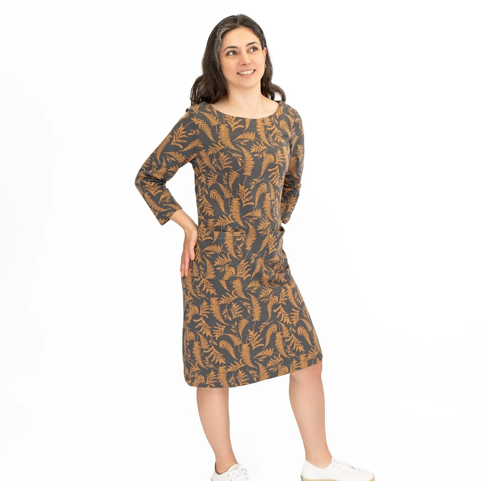 White Stuff Willow Grey Leaves Dress