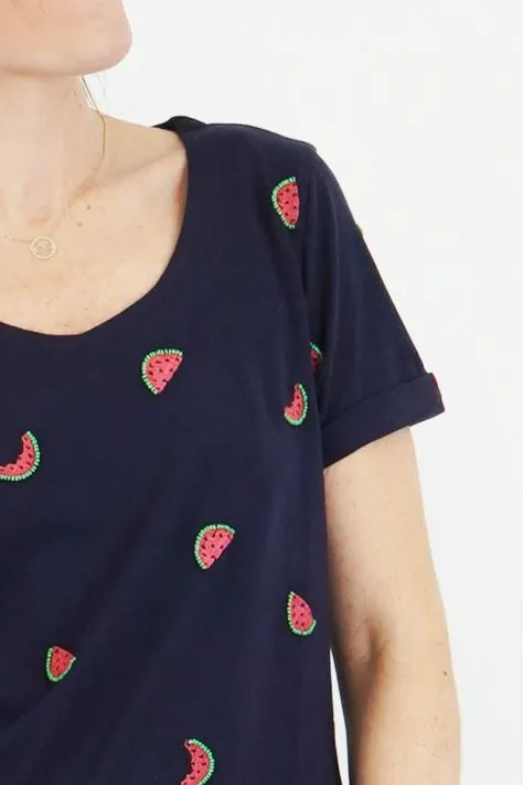 White Stuff Womens Watermelon Blue T-Shirt Summer Short Sleeve
