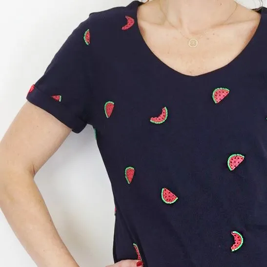 White Stuff Womens Watermelon Blue T-Shirt Summer Short Sleeve