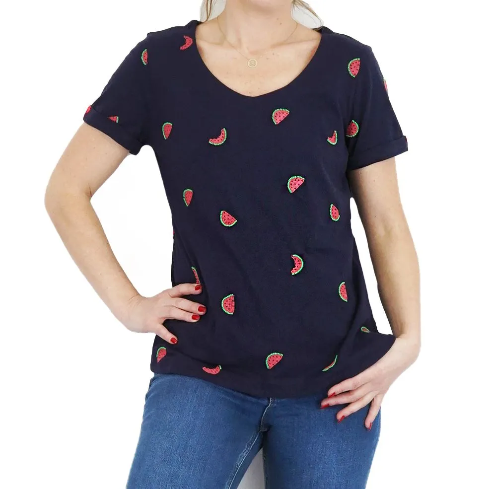 White Stuff Womens Watermelon Blue T-Shirt Summer Short Sleeve