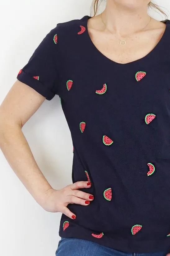 White Stuff Womens Watermelon Blue T-Shirt Summer Short Sleeve