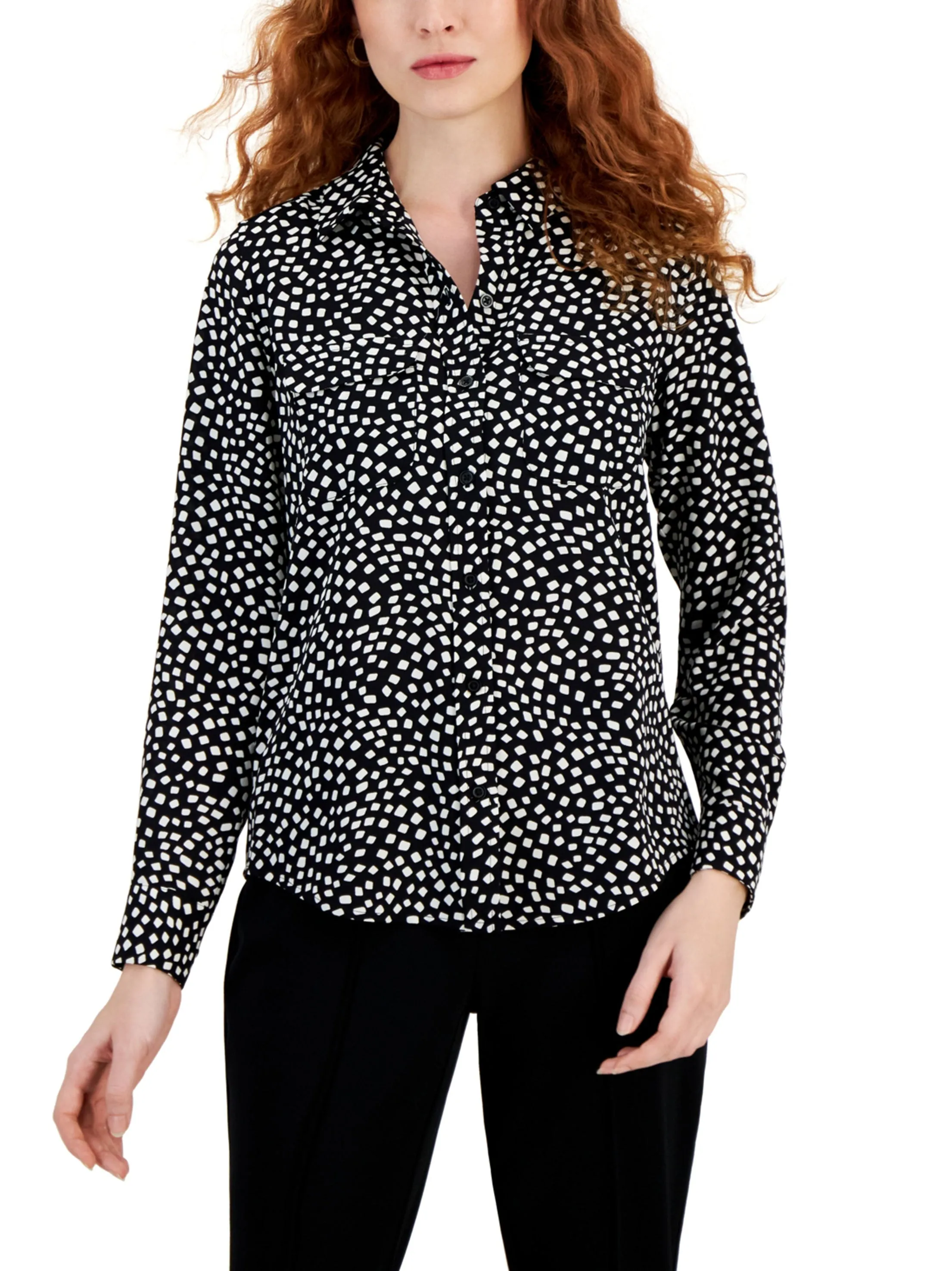 Women's Chemise With 2 Pocket Square Printed,Black