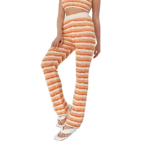 Women's Crochet Striped Pant,Beige/Orange