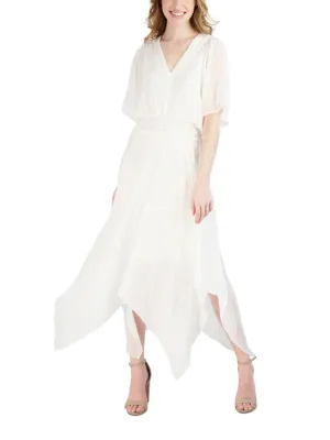 Women's Plaid Solid Chiffon Midi Dress,White