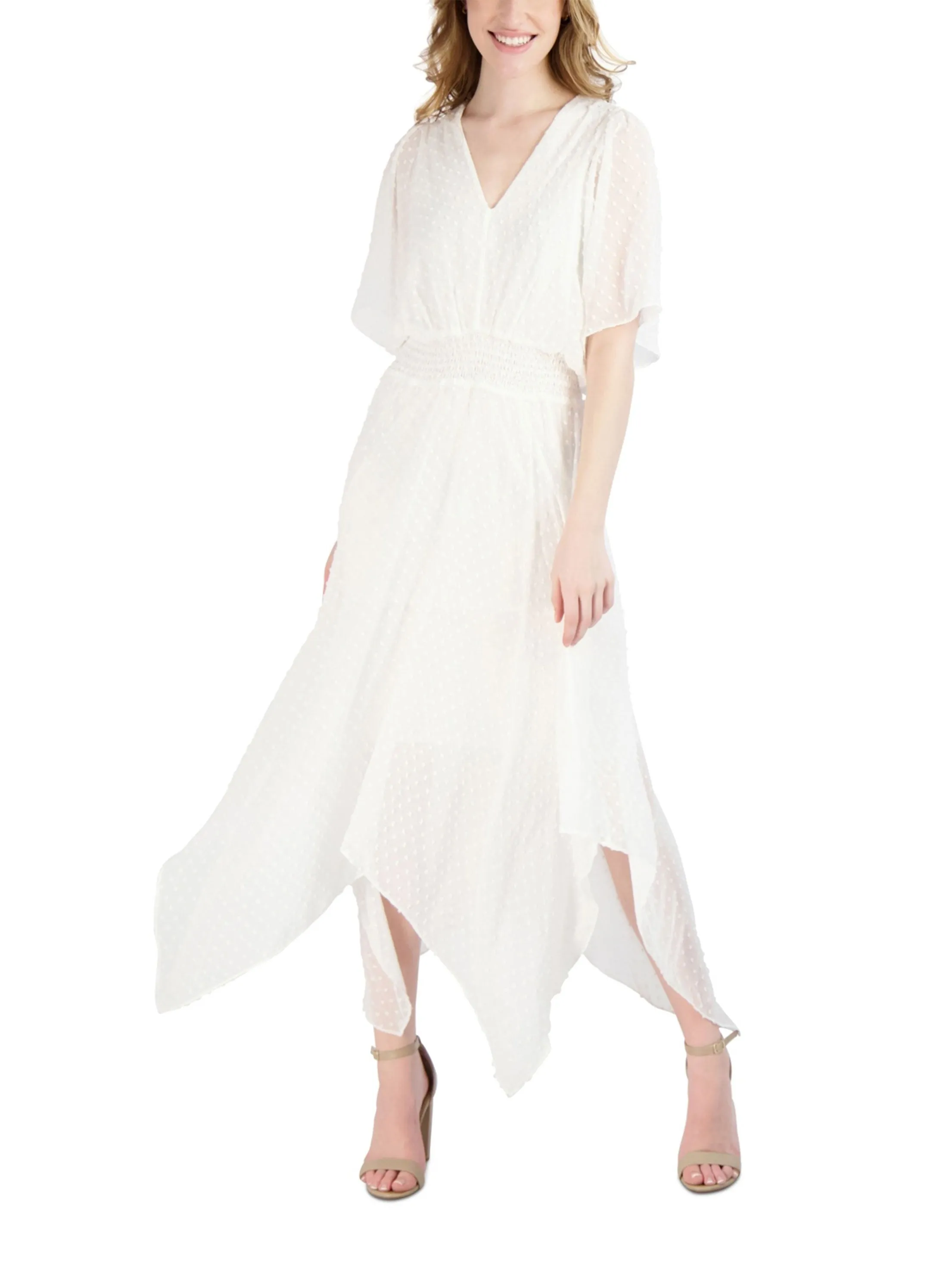 Women's Plaid Solid Chiffon Midi Dress,White