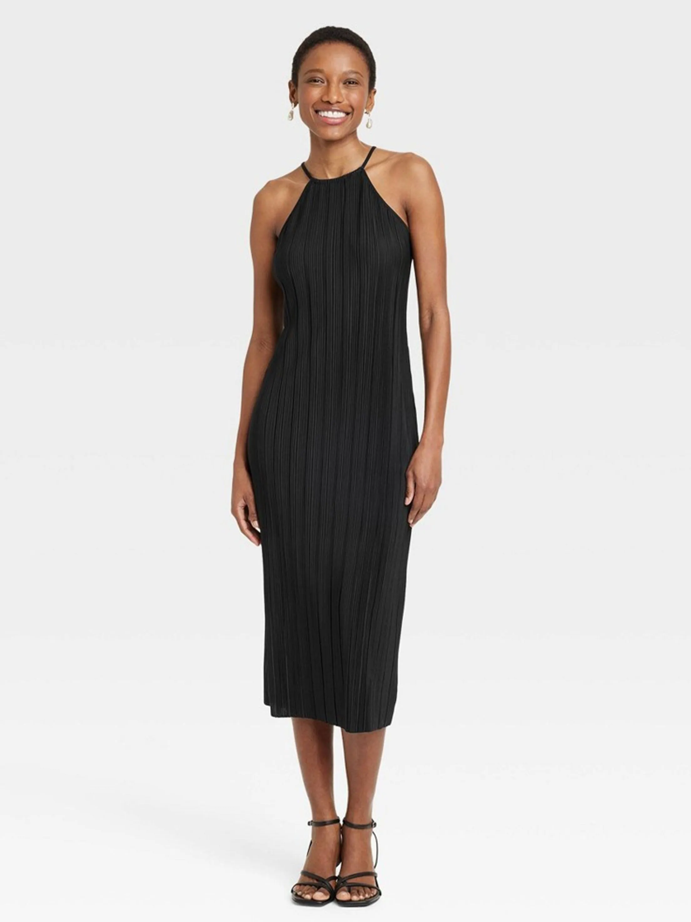 Women's Plisse Shift Dress,Black