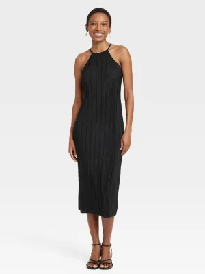 Women's Plisse Shift Dress,Black