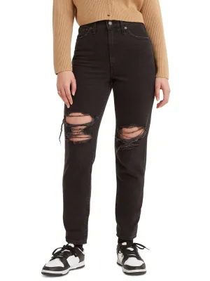 Women's Ripped Mom Jeans,Black