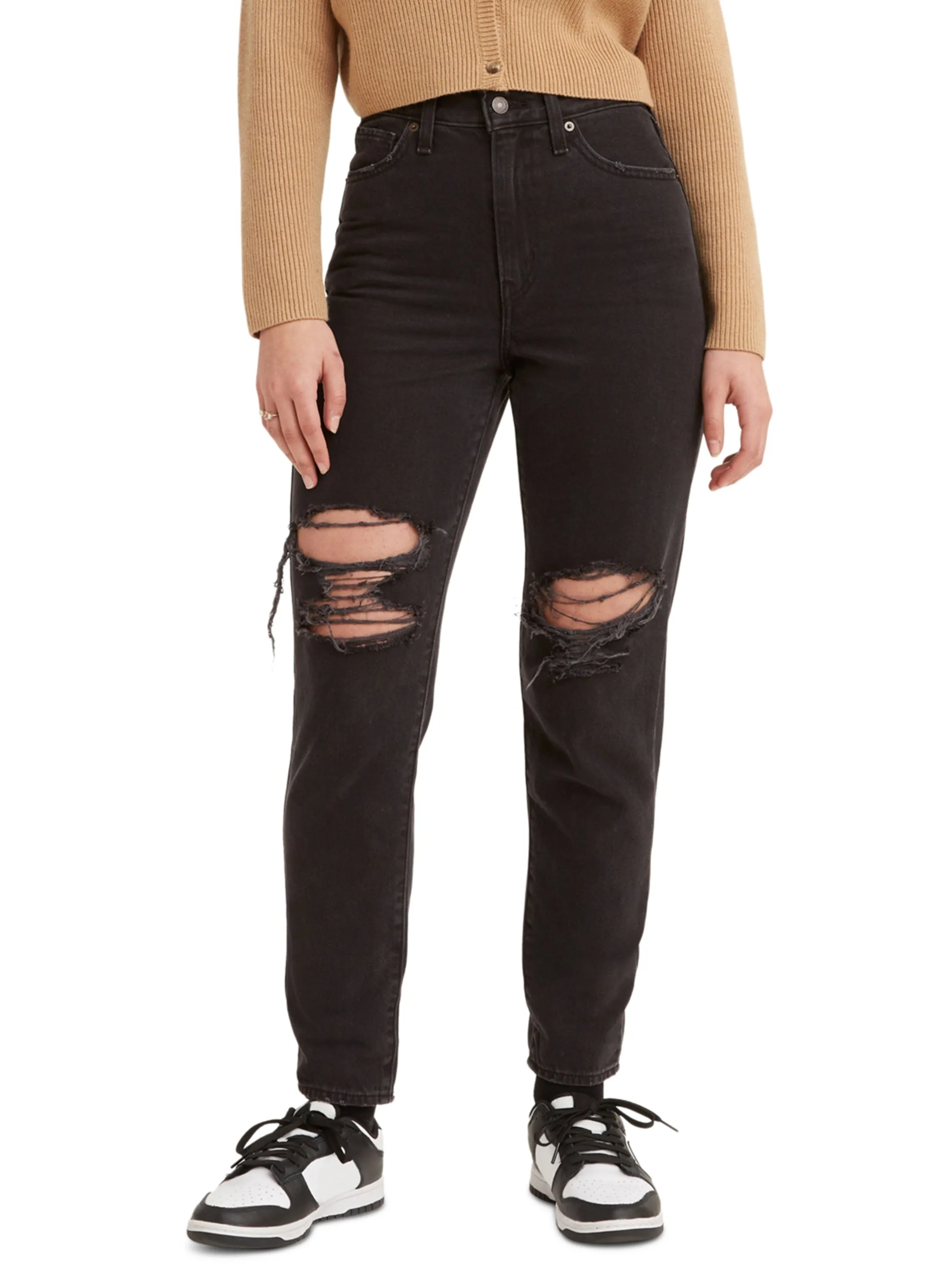 Women's Ripped Mom Jeans,Black