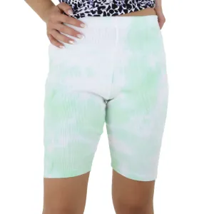 Women's Tie Dye Print Ribbed Cotton Short,Pistache