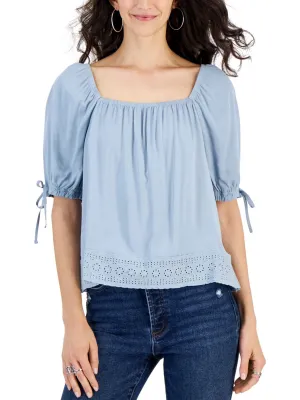 Women's Tie Sleeve Top,Blue
